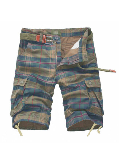 Men's Cargo Shorts Sweatpants Half Pocket Plaid Shorts