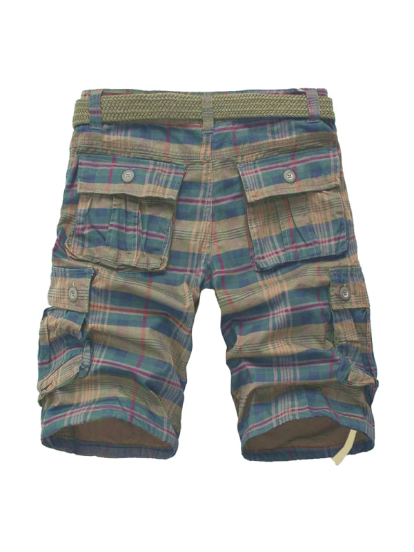 Men's Cargo Shorts Sweatpants Half Pocket Plaid Shorts