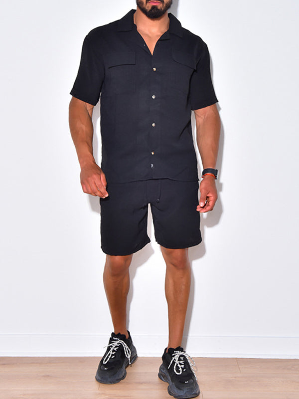 Men's wide short-sleeved men's pants top shirt two-piece set