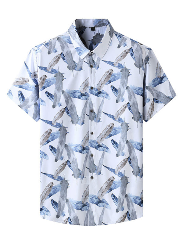 Men's stretch leaf flower short-sleeved shirt