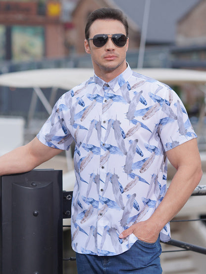 Men's stretch leaf flower short-sleeved shirt