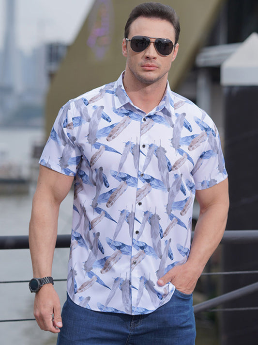 Men's stretch leaf flower short-sleeved shirt