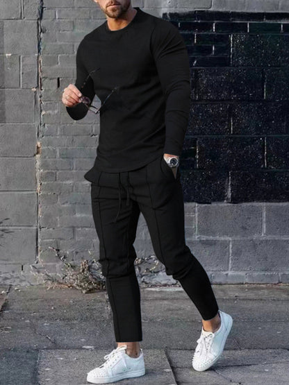 Men's Two-piece Set Round Neck Long Sleeve T-Shirt Trousers Casual Sports Suit