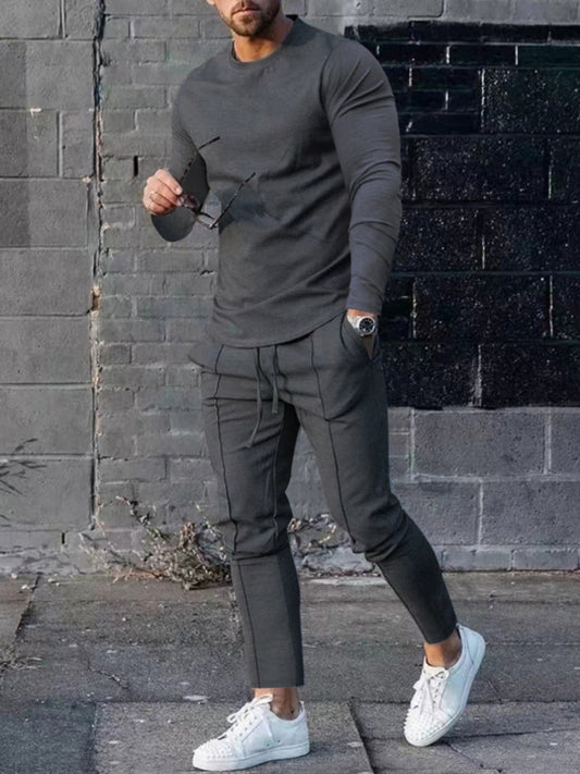 Men's Two-piece Set Round Neck Long Sleeve T-Shirt Trousers Casual Sports Suit