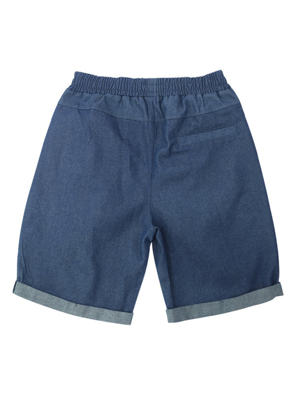 Men's Casual three-quarter pants solid color shorts loose high-waisted rope breathable shorts