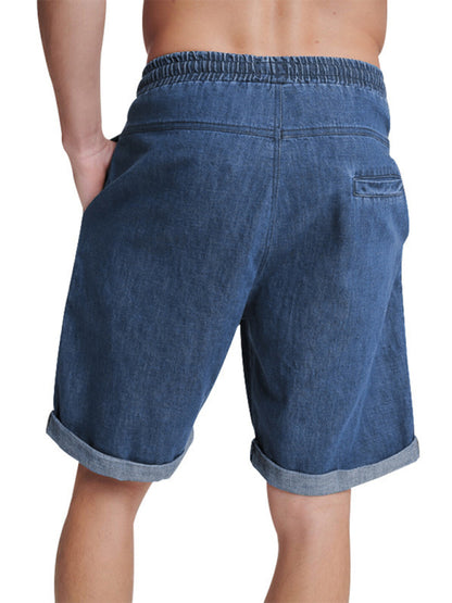 Men's Casual three-quarter pants solid color shorts loose high-waisted rope breathable shorts