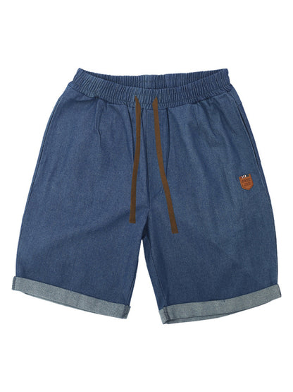 Men's Casual three-quarter pants solid color shorts loose high-waisted rope breathable shorts