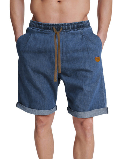 Men's Casual three-quarter pants solid color shorts loose high-waisted rope breathable shorts