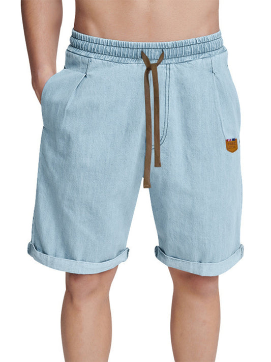 Men's Casual three-quarter pants solid color shorts loose high-waisted rope breathable shorts