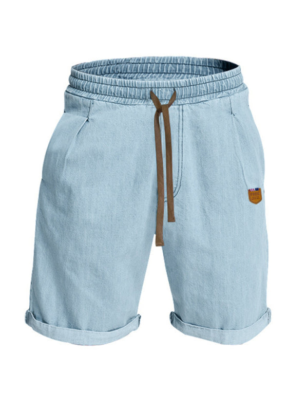 Men's Casual three-quarter pants solid color shorts loose high-waisted rope breathable shorts