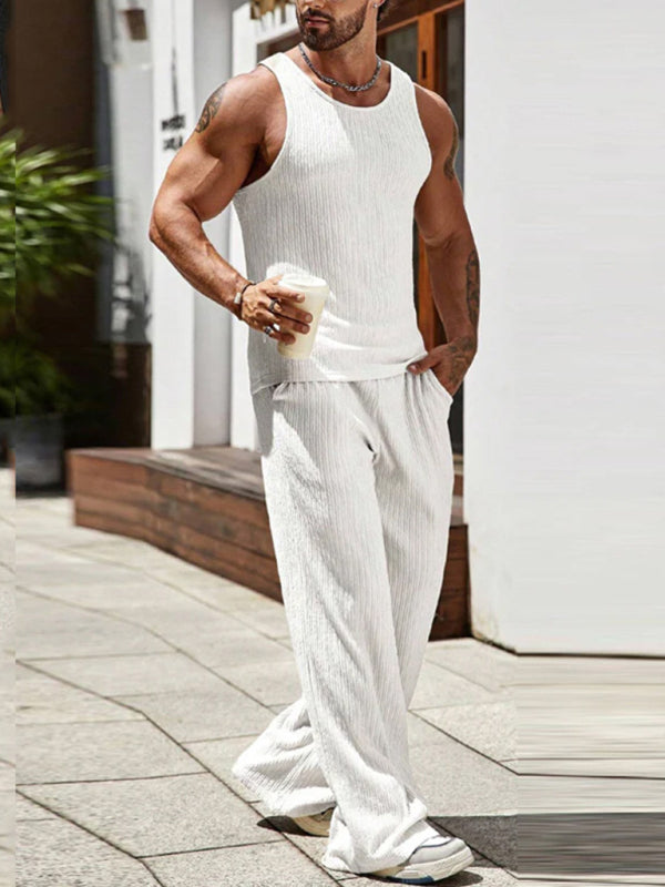 Men's Sleeveless knitted vest and trousers two-piece solid sports and leisure suit