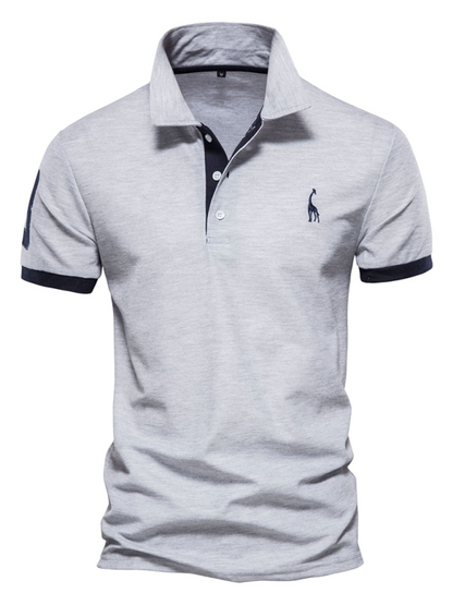 Men's short-sleeved lapel polo shirt with deer embroidery