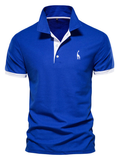 Men's short-sleeved lapel polo shirt with deer embroidery