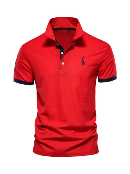 Men's short-sleeved lapel polo shirt with deer embroidery