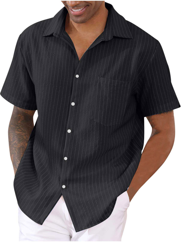 Men's Striped Cardigan Short Sleeve Fashion Urban Lapel Shirt