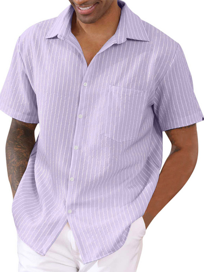 Men's Striped Cardigan Short Sleeve Fashion Urban Lapel Shirt