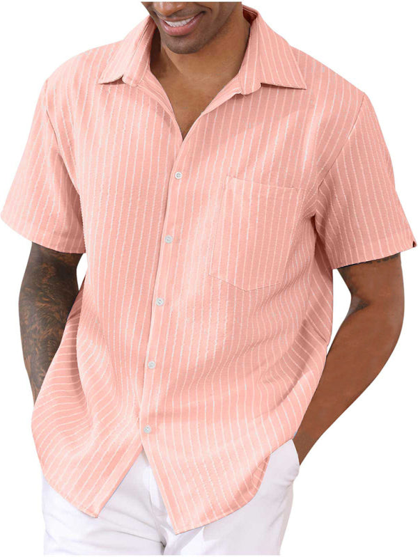 Men's Striped Cardigan Short Sleeve Fashion Urban Lapel Shirt