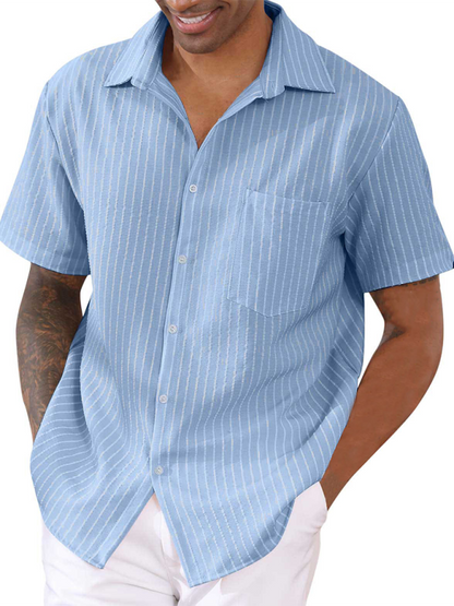 Men's Striped Cardigan Short Sleeve Fashion Urban Lapel Shirt