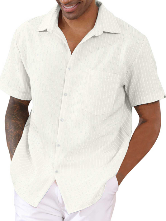 Men's Striped Cardigan Short Sleeve Fashion Urban Lapel Shirt