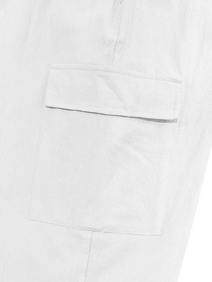 Men's multi-pocket drawstrings, solid color, loose large size drawstring trousers