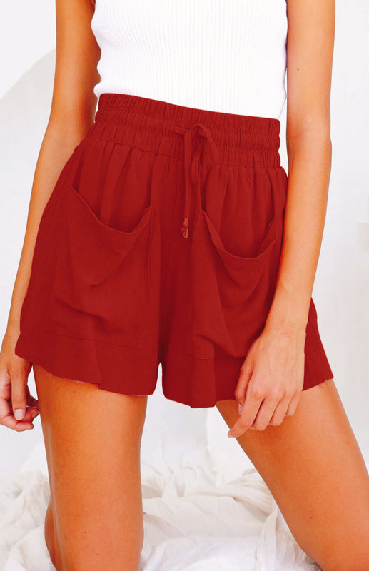 Women's Cotton Linen High Waist Loose Wide Leg Shorts