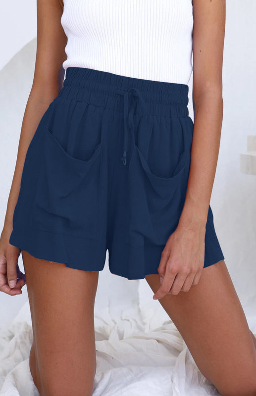 Women's Cotton Linen High Waist Loose Wide Leg Shorts