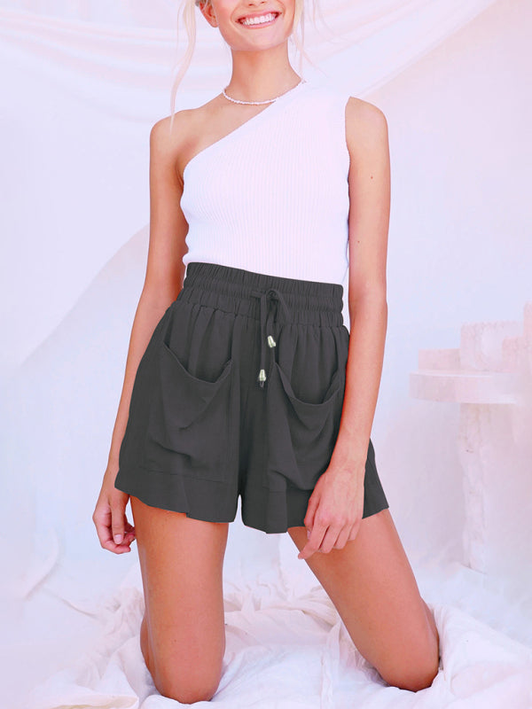 Women's Cotton Linen High Waist Loose Wide Leg Shorts