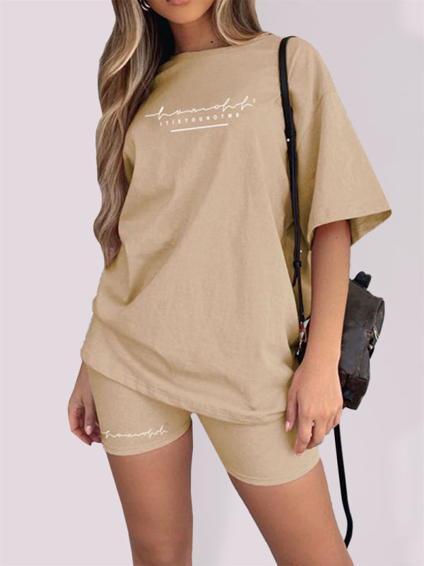 Women's letter printing fashion loose thin T-shirt casual sports two-piece suit