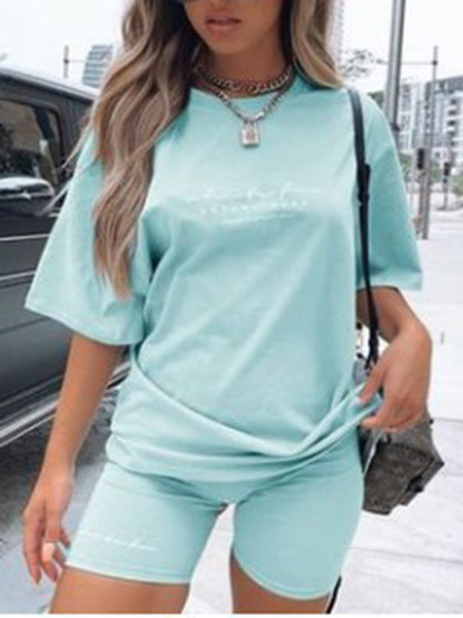 Women's letter printing fashion loose thin T-shirt casual sports two-piece suit