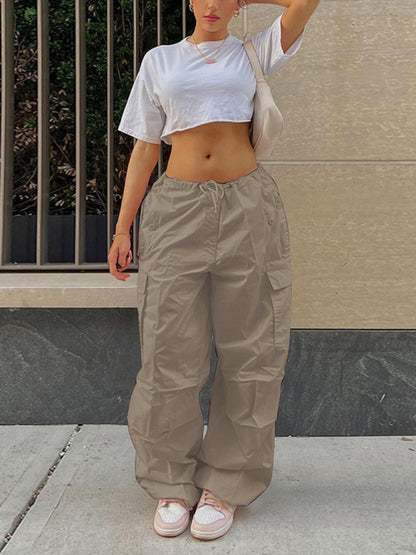 Women's loose straight overalls women's high waist wide leg casual pants