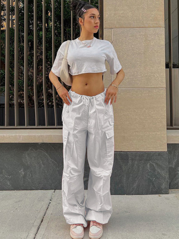 Women's loose straight overalls women's high waist wide leg casual pants