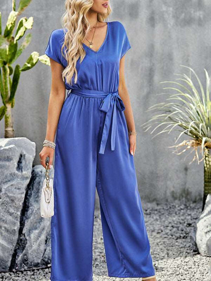 Women's Elegant Solid Color V Neck Jumpsuit