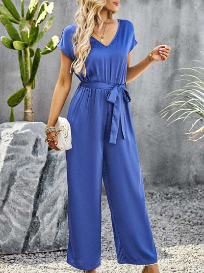 Women's Elegant Solid Color V Neck Jumpsuit