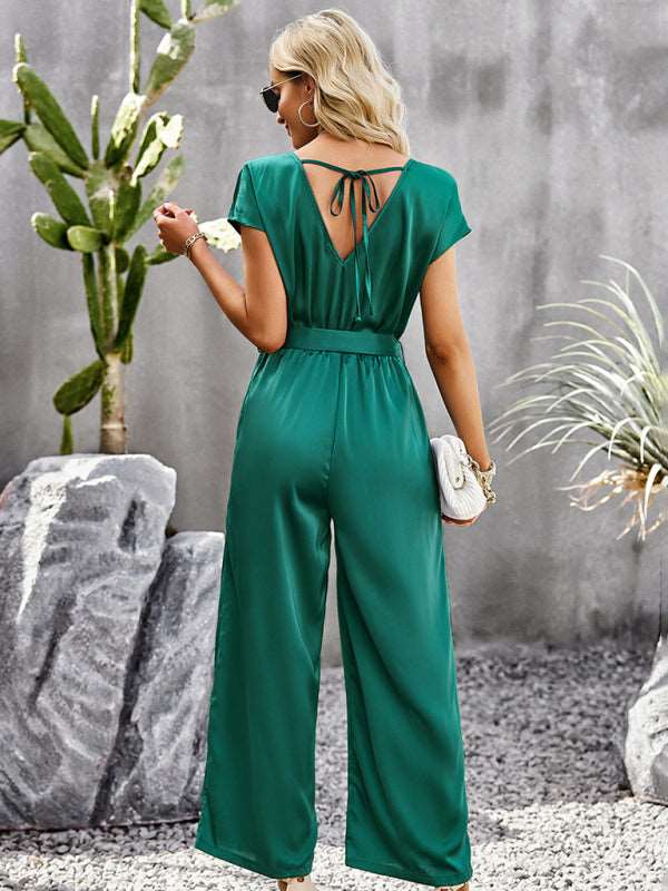 Women's Elegant Solid Color V Neck Jumpsuit