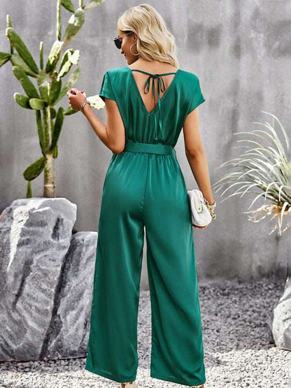 Women's Elegant Solid Color V Neck Jumpsuit