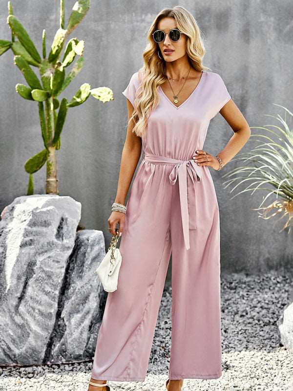 Women's Elegant Solid Color V Neck Jumpsuit