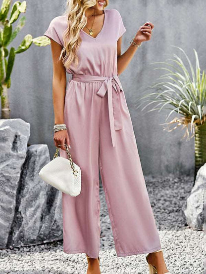 Women's Elegant Solid Color V Neck Jumpsuit