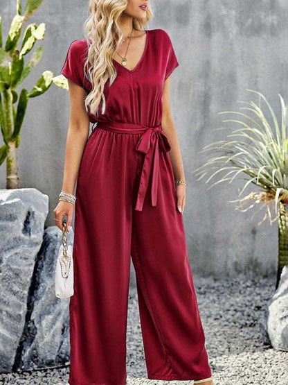 Women's Elegant Solid Color V Neck Jumpsuit