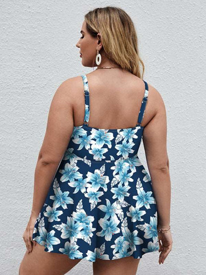 Ladies Plus Size - Printed Split Boxer Swimsuit Set