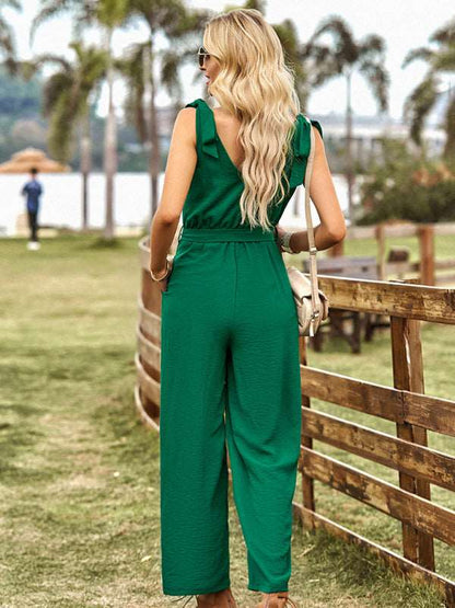 Women's woven temperament commuting waist slimming sleeveless jumpsuit