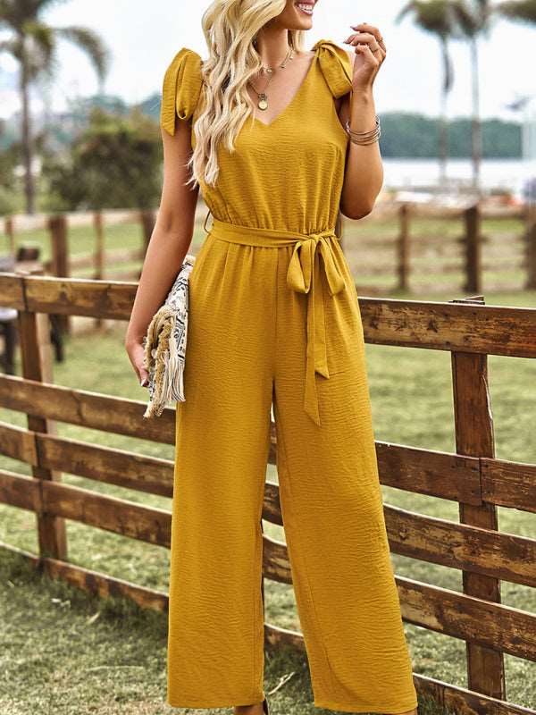 Women's woven temperament commuting waist slimming sleeveless jumpsuit