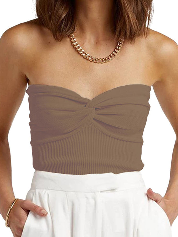 Women's Twisted Strap Short Tight Backless Tube Top Knitwear