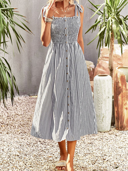 Women's striped temperament elegant suspender dress