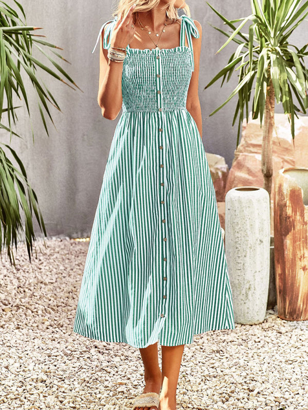 Women's striped temperament elegant suspender dress