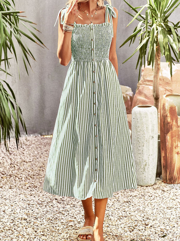 Women's striped temperament elegant suspender dress