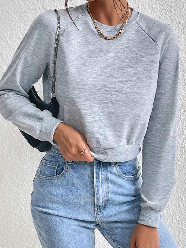 New women's long-sleeved round neck solid color sweater