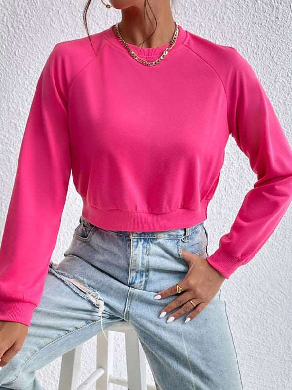 New women's long-sleeved round neck solid color sweater