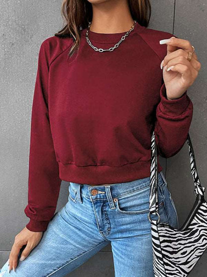 New women's long-sleeved round neck solid color sweater