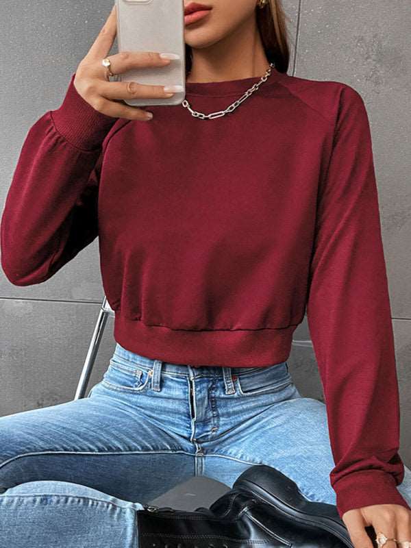 New women's long-sleeved round neck solid color sweater