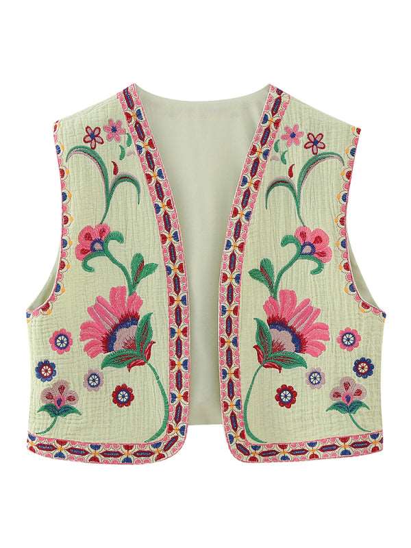 New Ladies Fashion Embroidered Cardigan Vest Vest